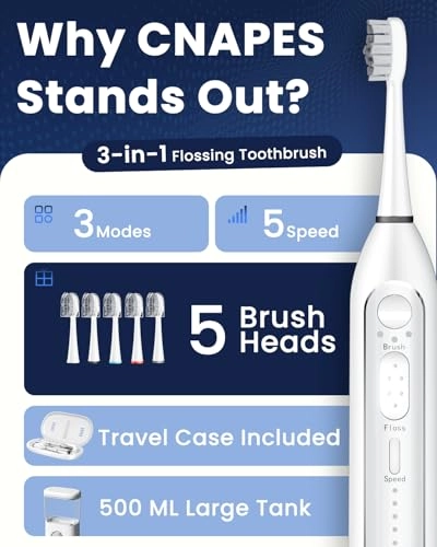 Electric Toothbrush with Water Flosser Combo - 3 Modes 5 Speeds Black