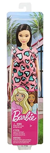 Barbie Doll - Brunette Pink and Blue Heart-Print Dress Platform Sneakers Ages 3+