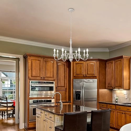 Antique White Chandelier - 8 Lights Distress White