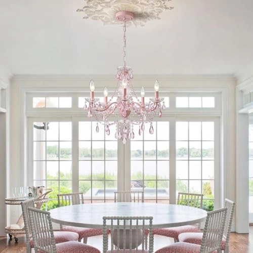 Crystal Pink Chandelier - Dimmable
