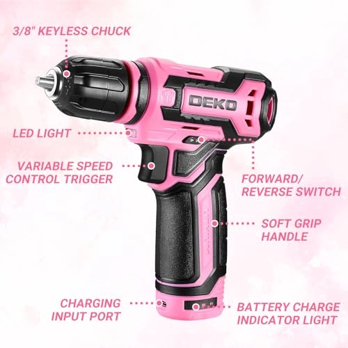 12V Cordless Power Drill - Pink Set