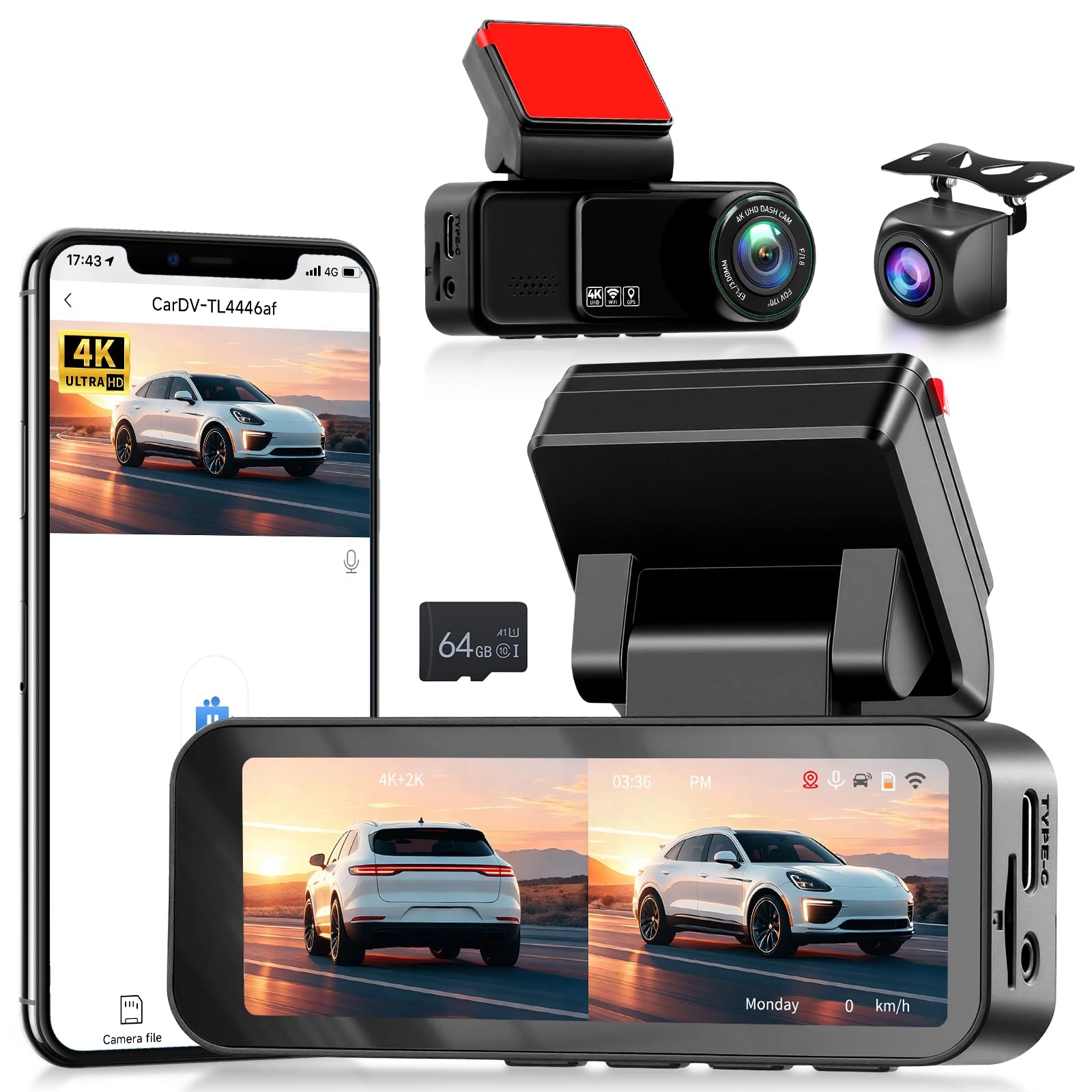 Hodozzy Dashcam - 4K (3840 x 2160 pixels) + 1080p (1920 x 1080 pixels)