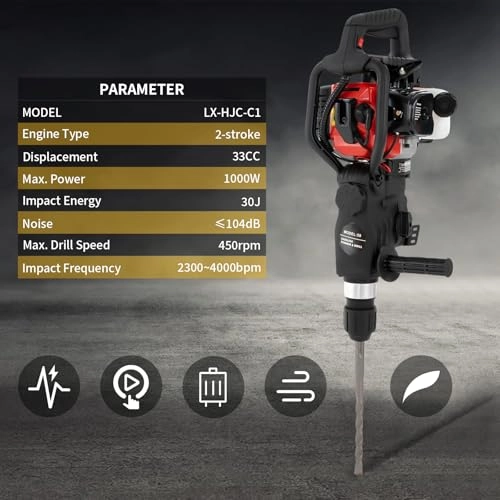 32.6CC 2 Stroke Gas Powered Demolition Jack Hammer - 1000W
