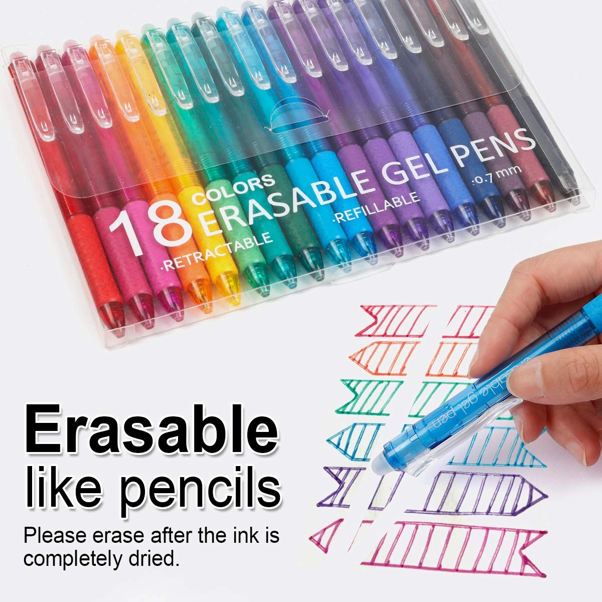 Retractable Erasable Gel Pens - 18 0.7mm