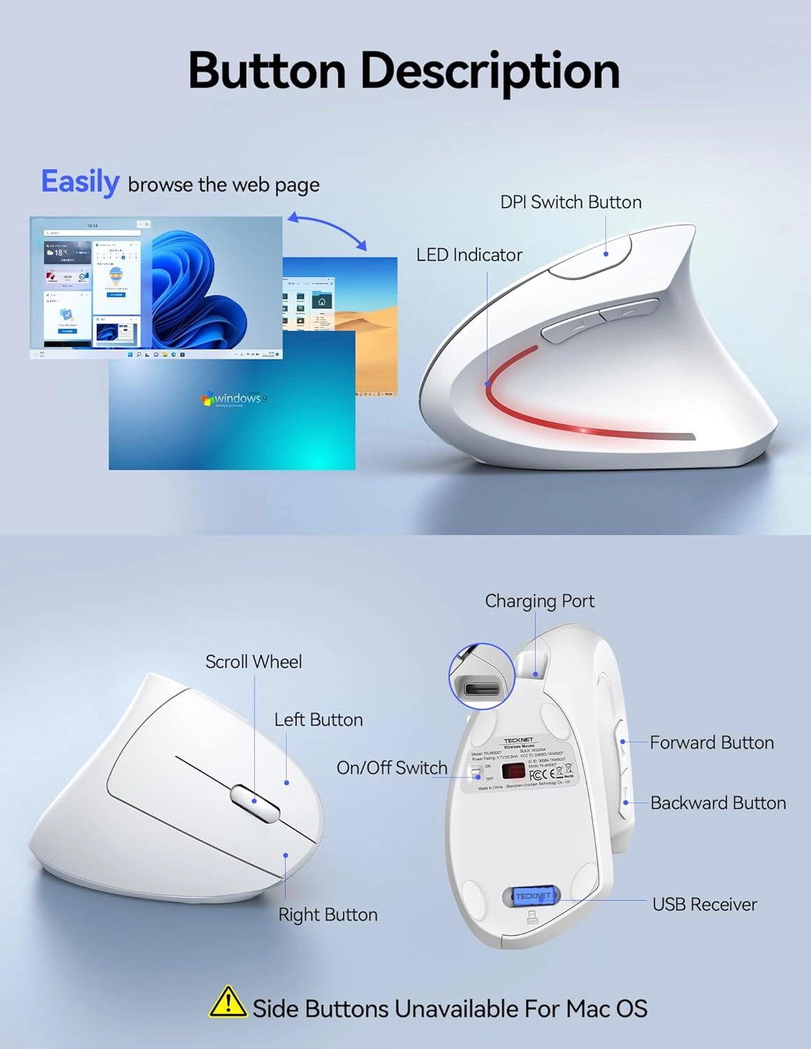 Ergonomic Vertical Mouse - Wireless