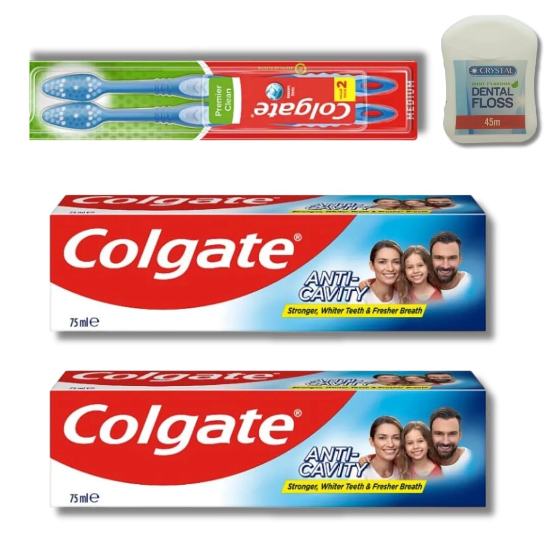Kevagh Anti-Cavity Toothpaste - 150.0 millilitre Adult Paste + Premier Clean Toothbrush + Crystal Mint Flavoured Dental Floss