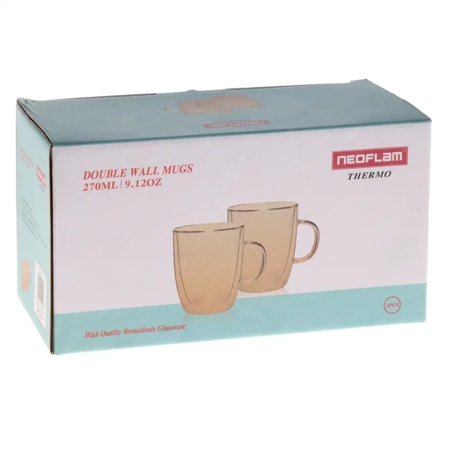 Double Wall Borosilicate Glass Mug - 2 pcs - 270 ml
