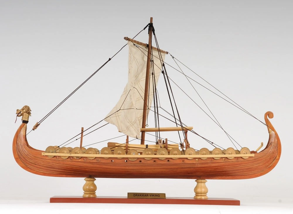 Drakkar Viking Small Boat Model - Fully Assembled Museum Quality 15.0L x 9.0W x 12.5H Inches