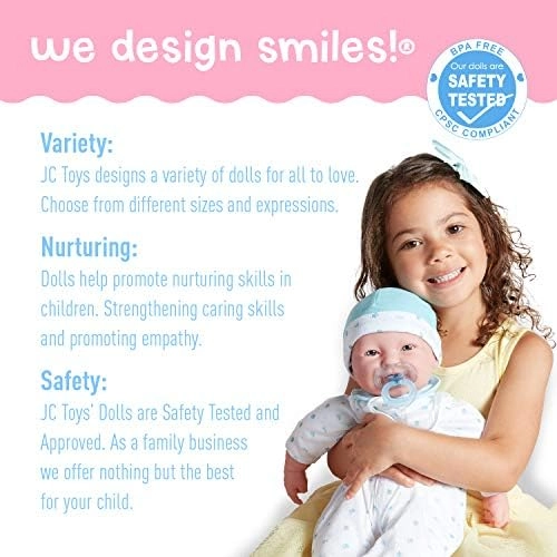 La Baby Baby Doll - 20-inch Soft Body Caucasian Washable Removable Blue Outfit w/Hat and Pacifier Ages 2+