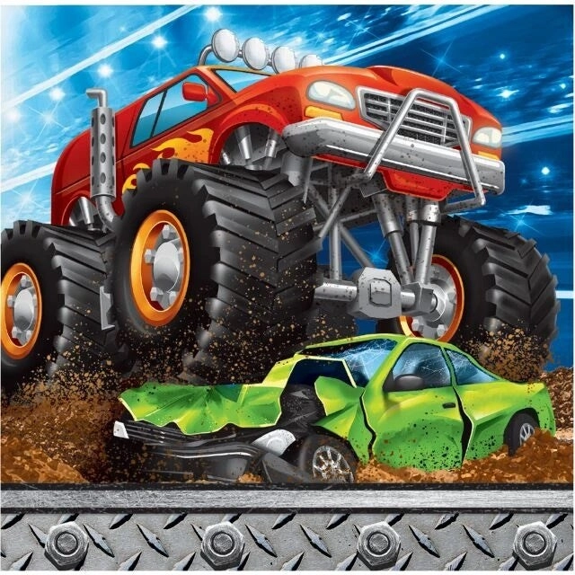 CREATIVE CONVERTING Monster Truck Rally Beverage Napkins - 16 Pieces