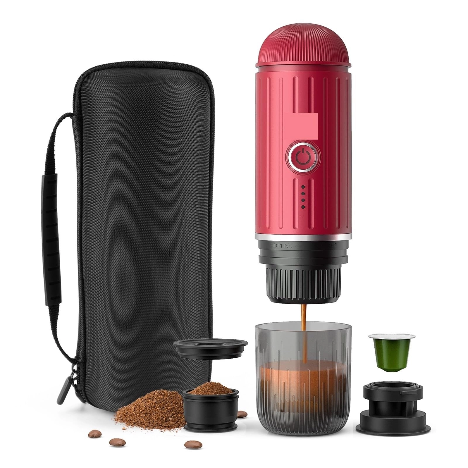 Portable Coffee Maker - coffee powder and capsules