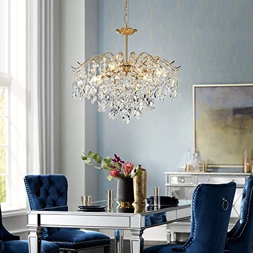 5-Light K9 Crystal Chandelier - Gold Adjustable Chain 59"