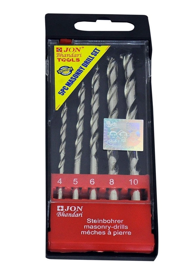 Jon Bhandari Tools Masonry Drill Bit Set - Hardened Steel 5pcs 4mm, 5mm, 6mm, 8mm, 10mm