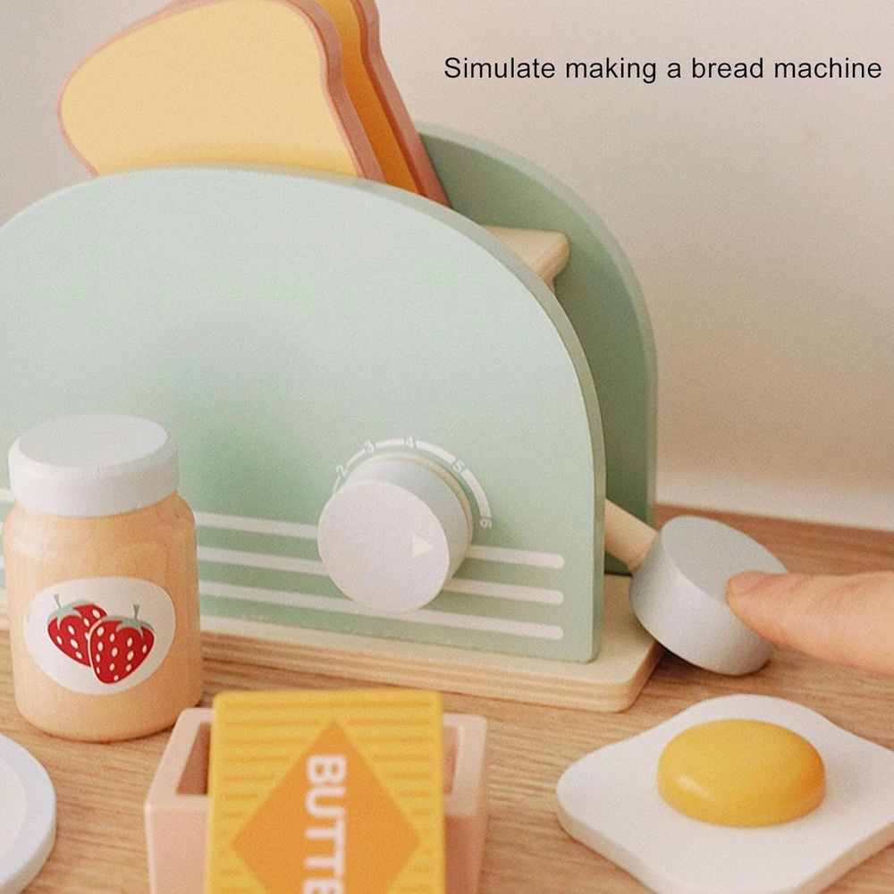 Kids Wooden Bread Toaster Pretend Playset - 10pcs (5551007-KABI-0154)