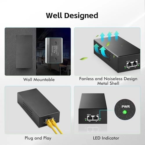 2.5 Gigabit PoE+ Injector - 48V 90W 2 802.3af/at/bt 100/1000/2500Mbps