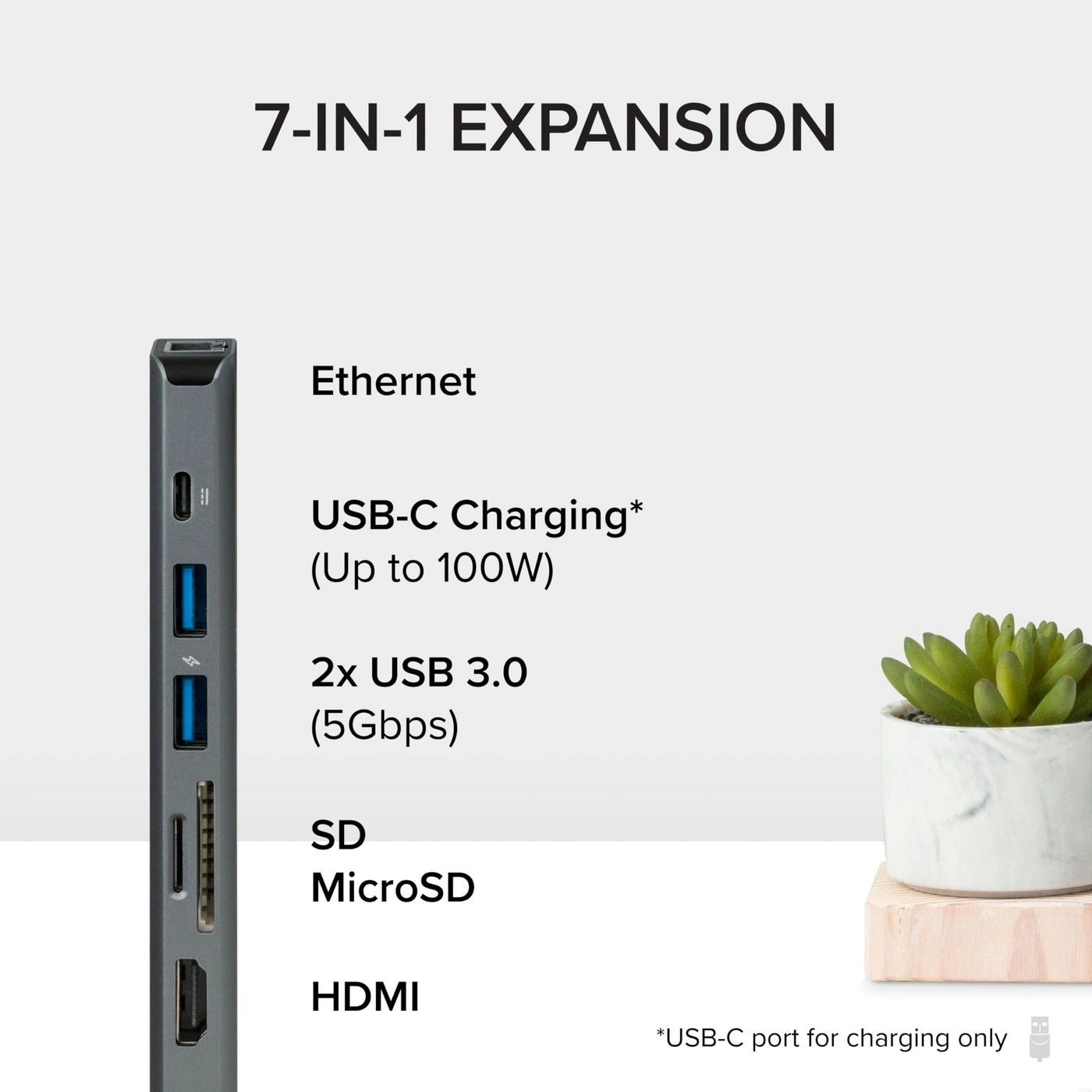 7-in-1 USB C Hub - 4K60Hz HDMI 100W Charging Ethernet