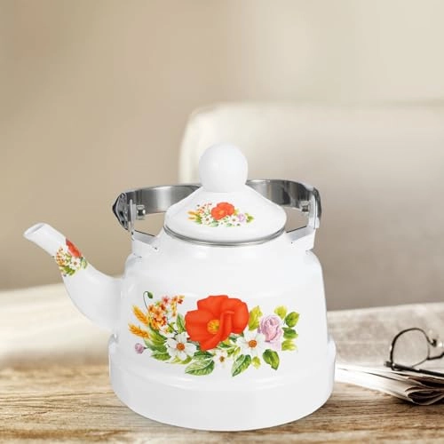 Vintage Enamel Tea Kettle - Stainless Steel 1000 milliliter