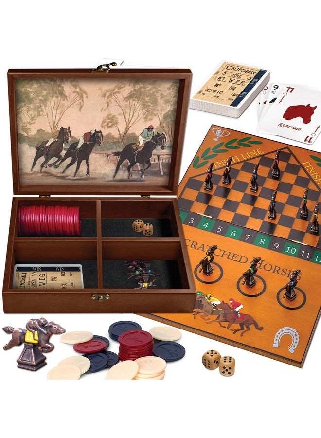 WE Games Derby Horse Race - Metal Game Pieces Wooden Keepsake Storage Box