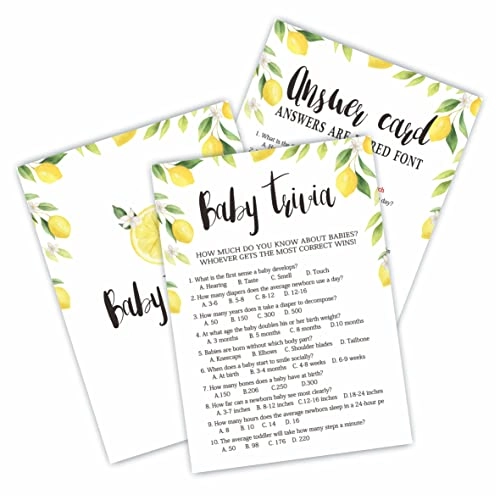 Watercolor Lemon Baby Shower Game Cards - 30 pieces Adult