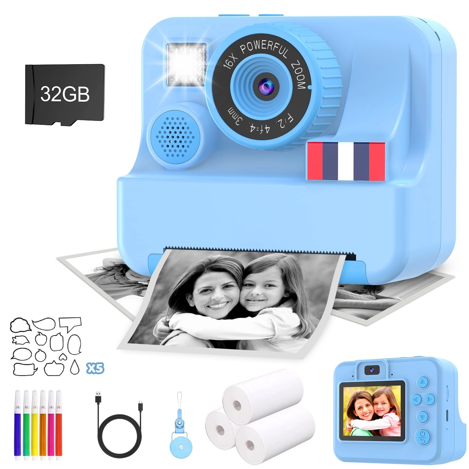 Instant Print Camera - 2.4 Inch 32GB 1080P