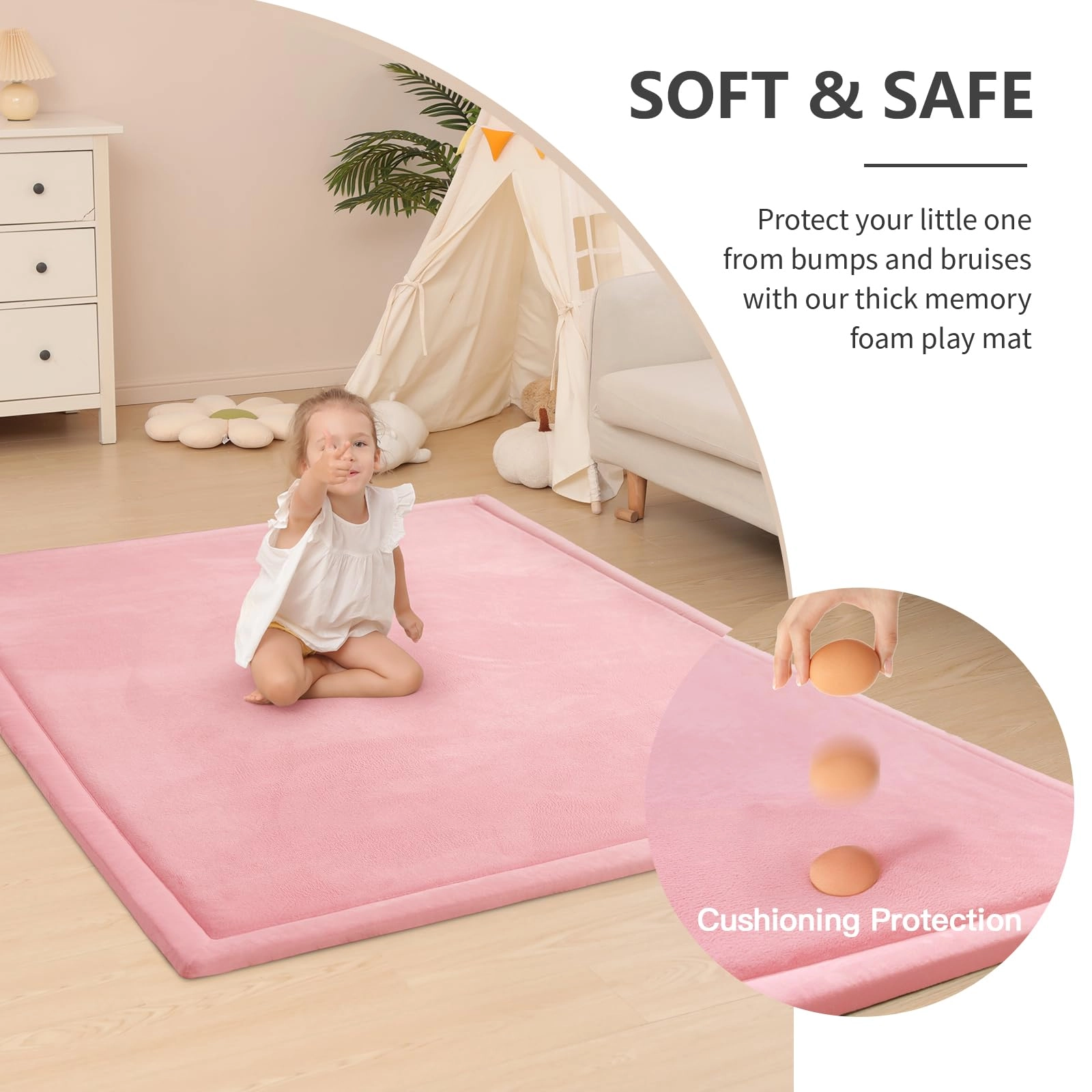 Baby Play Mat - 59"×71" 1.3" Thick Light Grey