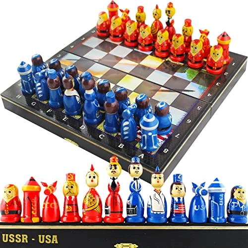 Cold War Souvenir Wooden Chess Set - Hand Carved Matryoshka Dolls