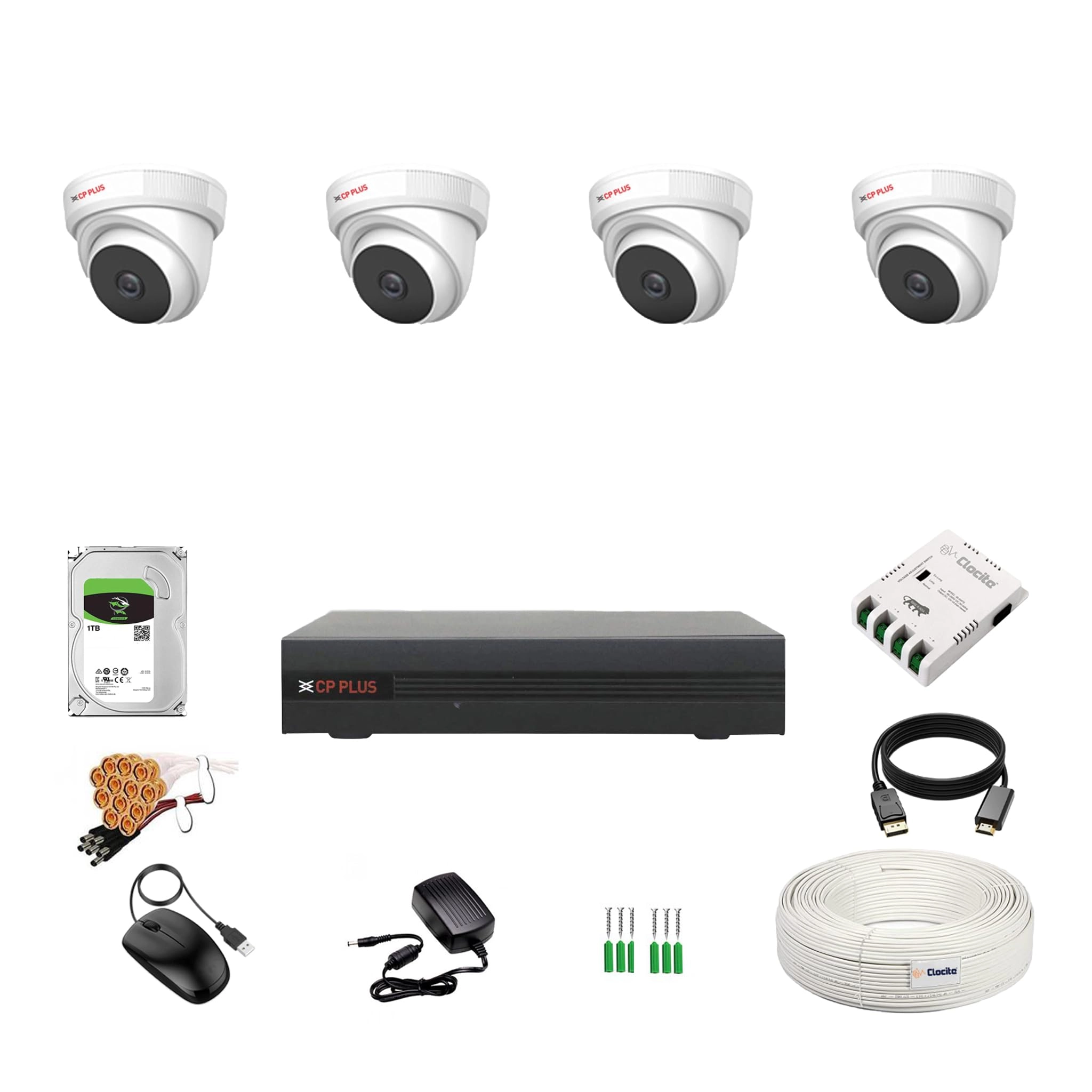 Aditya Infotech Ltd 4 Channel DVR + 5MP Dome Camera + 1TB HDD + 4CH SMPS + CCTV Cable + BNC/DC Connectors