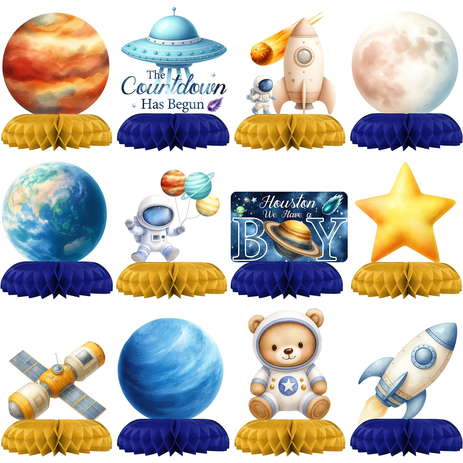 Glezo Honeycomb Centerpieces - 12 Pcs Baby Shower