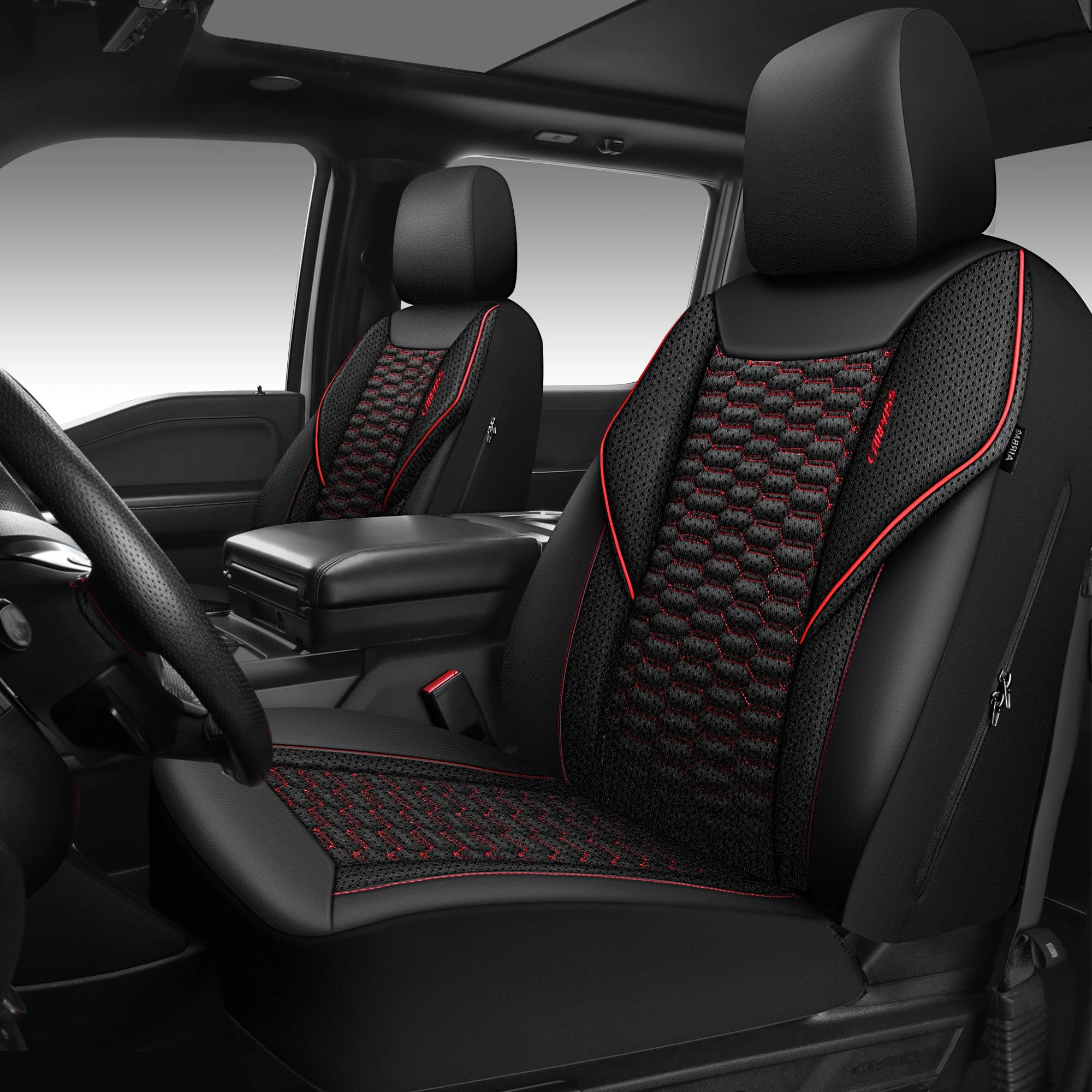 LJ 3D Foam Mesh Leather Car Seat Covers - Front Seats Universal Fit Black Blue