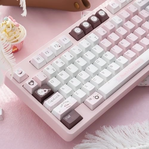 Gradient Cute Pink and White Keycaps Set - ANSI/ISO Keycaps Puller
