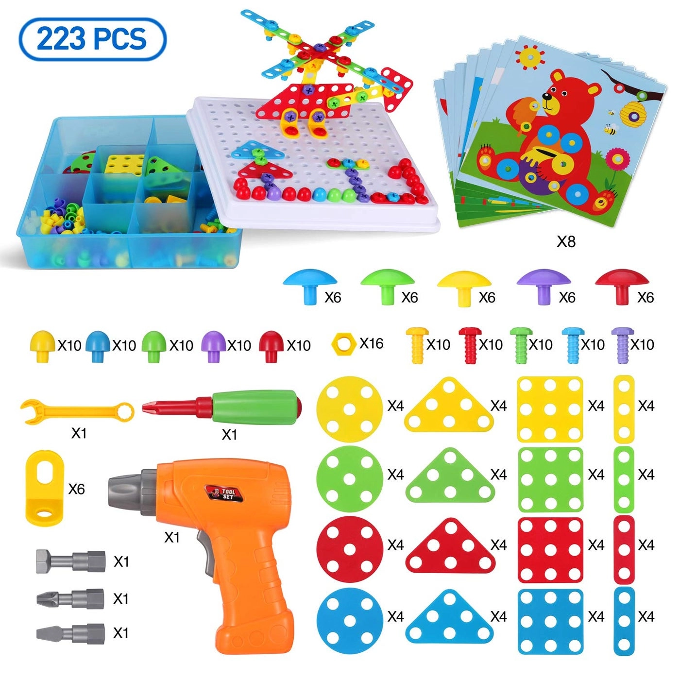 Screwdriver Toy - 223 pieces + Drill Set + Play Toolbox + Game Activities Center - 3-10 years+