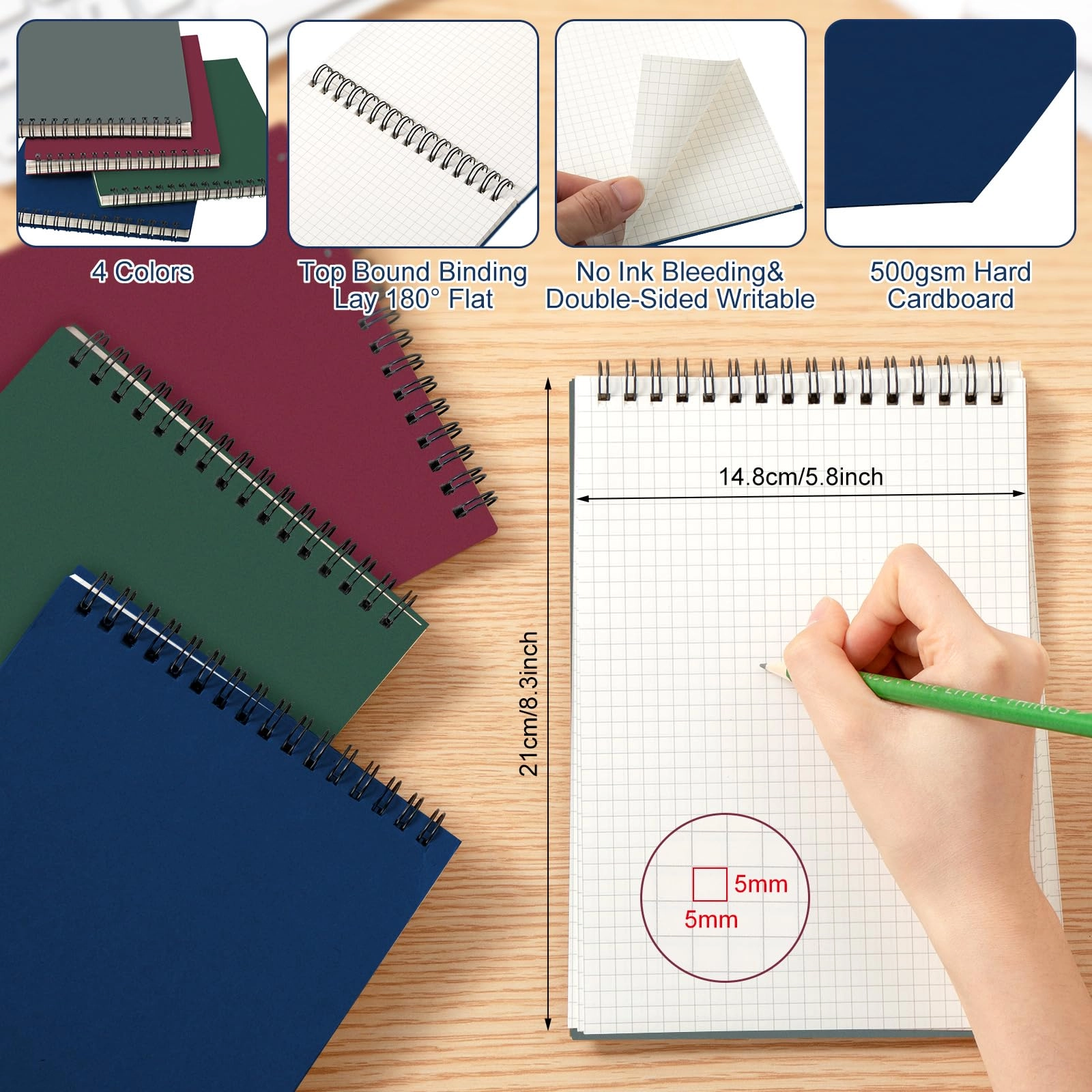 Graph Paper Spiral Notepad A5 Spiral - Grid 70 Sheets Pack