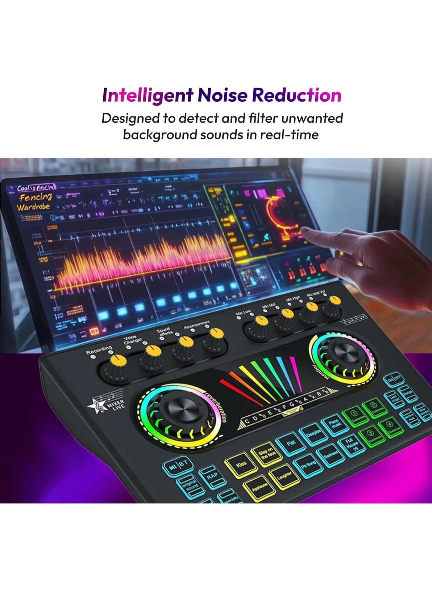 Gaming Audio Mixer Sound Board - Professional RGB Voice Changer