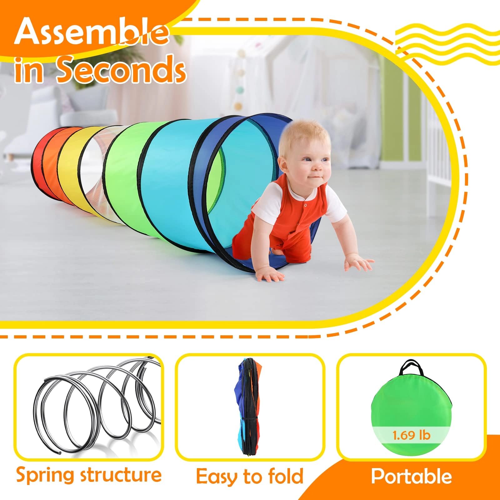 Kids Play Tunnel - Colorful Pop Up Rainbow