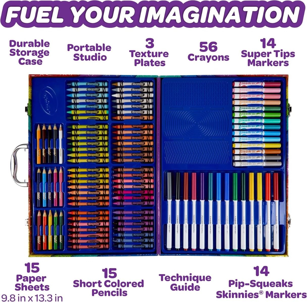 Imagination Art Set - 115 piece(s) 14 Washable Super Tips Markers 15 Short Colored Pencils 14 Washable Pip Squeaks Skinnies Markers 56 Crayons