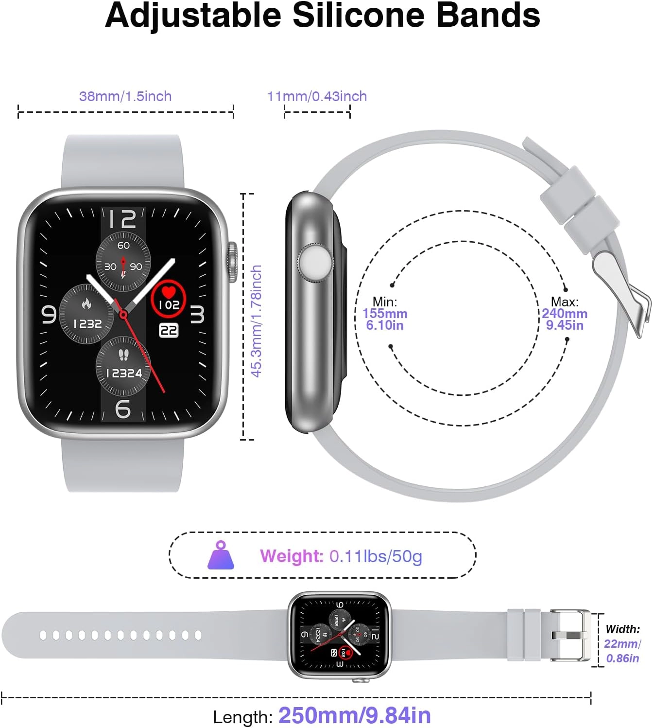 Bluetooth Smart Watch - Fitness Tracker 1.8” Touch Display 5ATM Waterproof