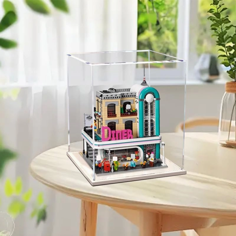 Clear Acrylic Display Case (10260) - 11.81x11.81x15.74in. White Bottom