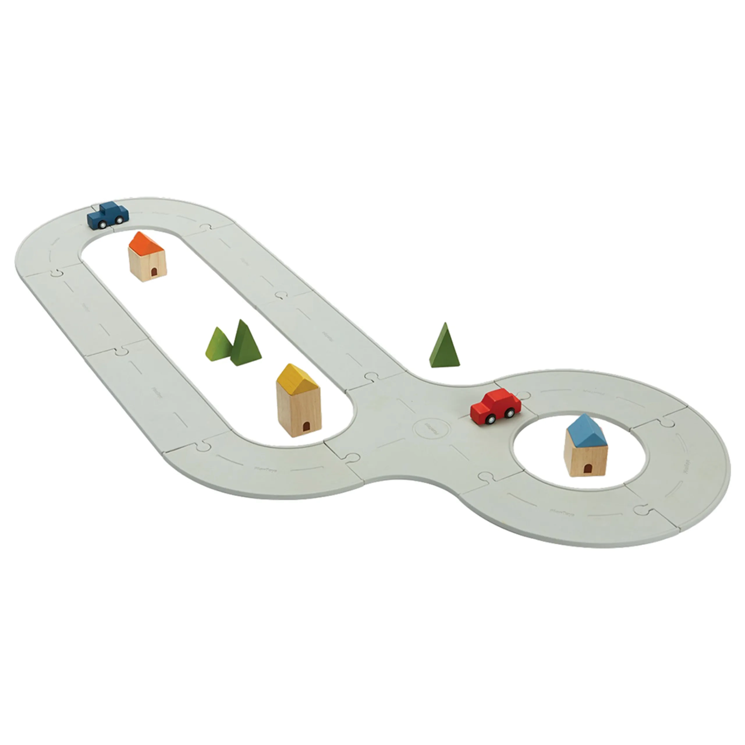 PlanToys Wooden Rubber Road & Rail Playset - 19pcs