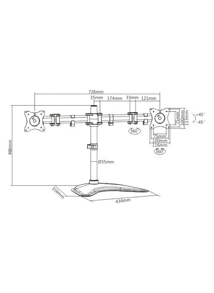 Dual Monitor Mount - 2 Monitors 32 inches 75mm or 100mm
