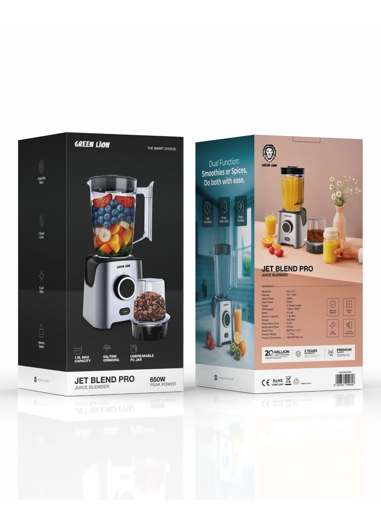 GREEN LION Jet Blend Pro - Dual Function Includes Grinder Jar