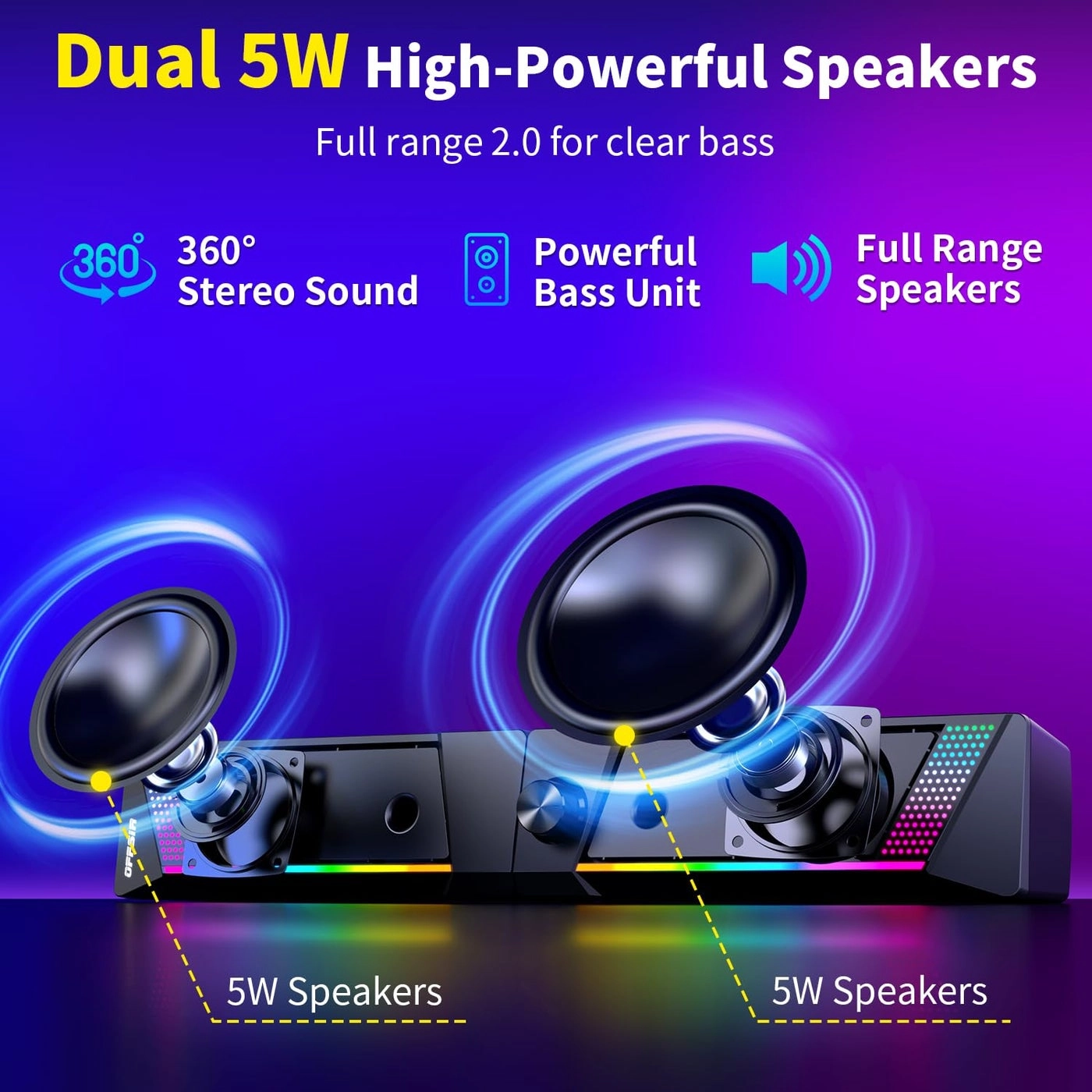Computer Speakers - 2 in 1 RGB USB Powered