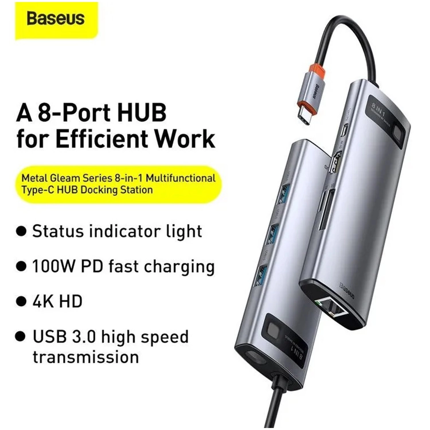 Baseus CAHUB-CV0G - 8-in-1 USB-C 4K@30Hz