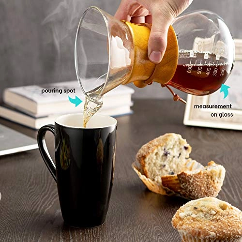 Gooseneck Kettle - Thermometer + Coffee Mill Grinder - Integrated Grinder + Paperless Glass Coffee Brewer
