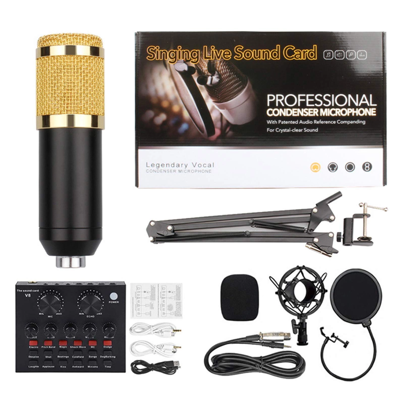 Condenser Microphone Kit - Wired Microphone Live Sound Card Voice Changer