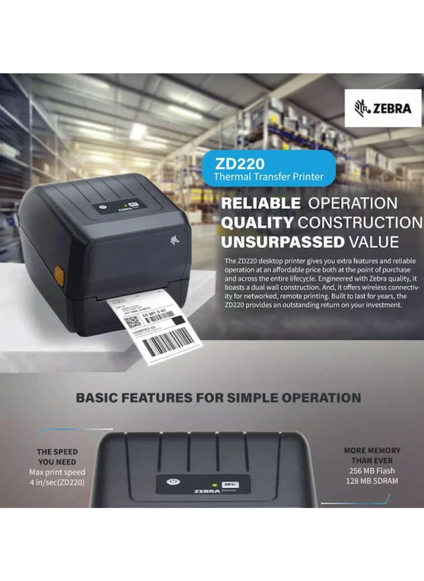 ZD220T - Thermal transfer 4.25 in