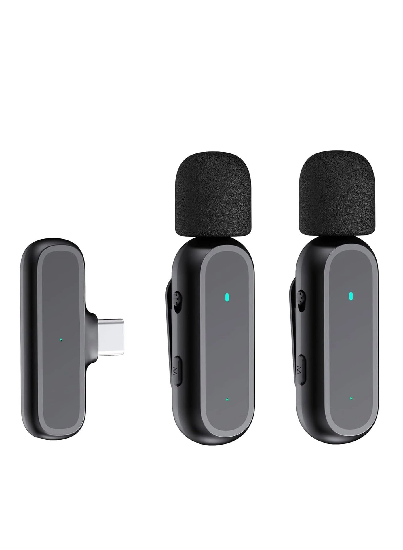 Wireless Microphone System - 20M Transmission Range Type-C Receiver Wireless Charging Case