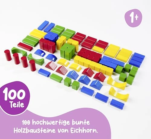 Colourful Wooden Building Blocks - 100 pcs