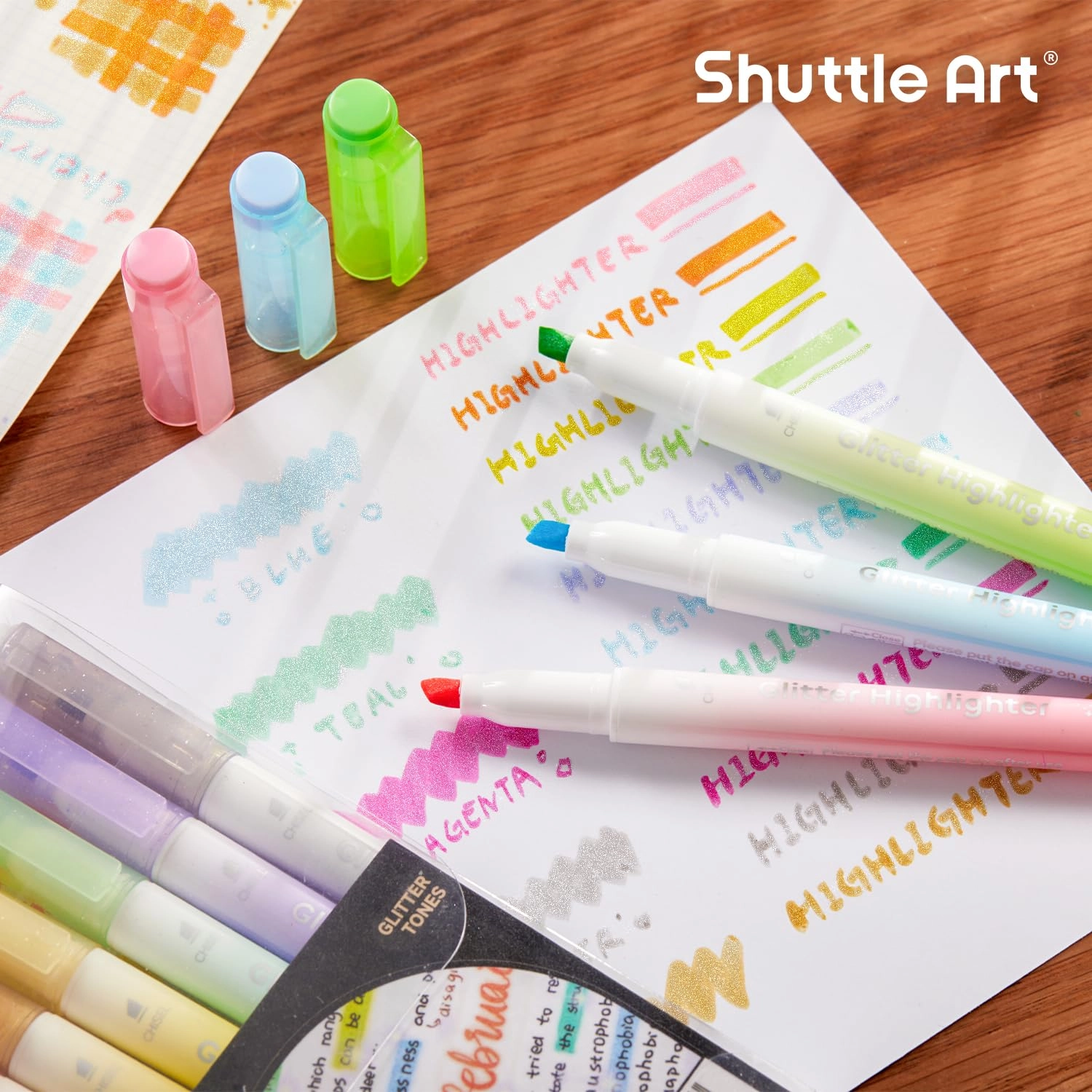 Glitter Highlighters - 10 Sparkle Colours Chisel Tip