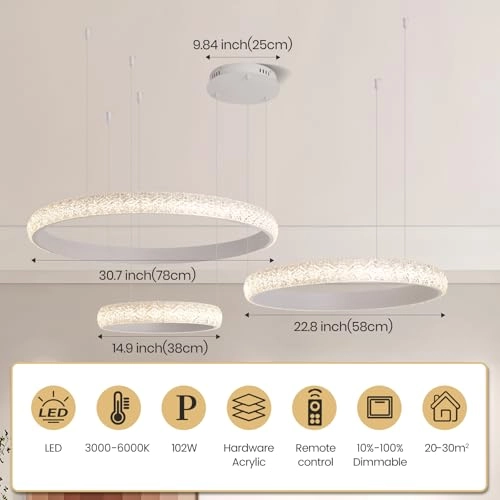Modern LED Chandelier - 3000K-6000K Dimmable