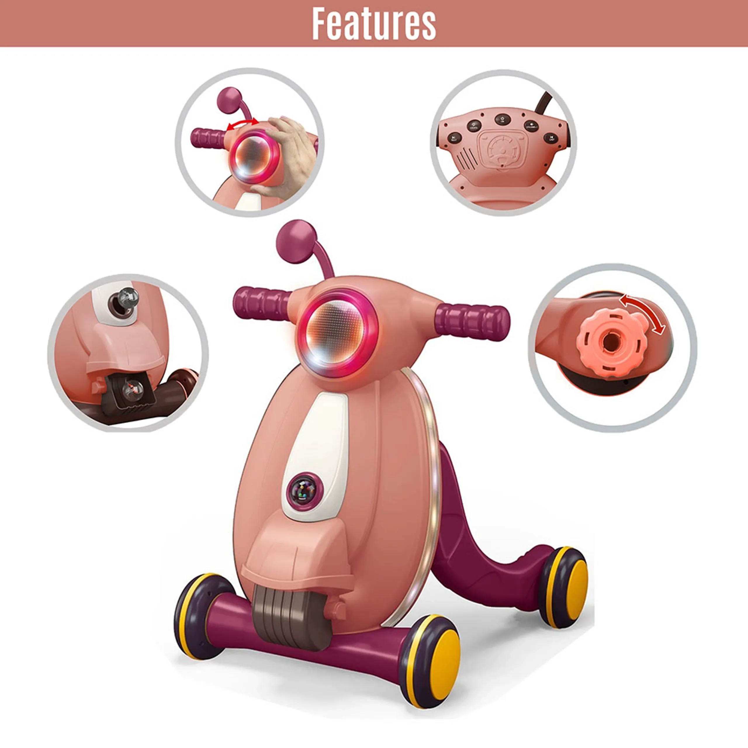 Multifunctional Baby Walker - Light Music Pink